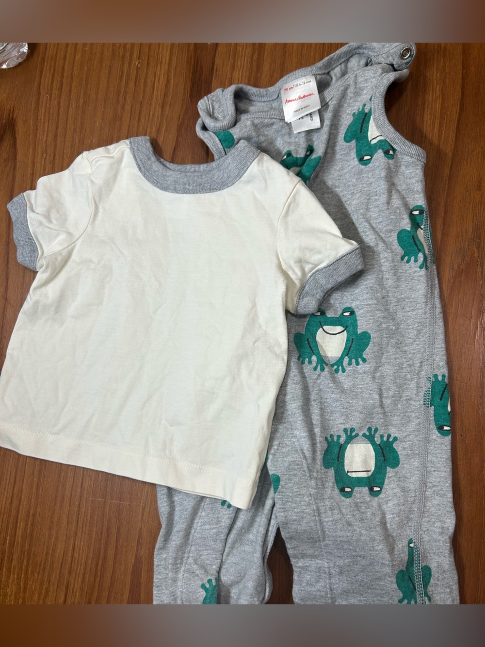 Hanna Andersson Baby T-Shirt & Overalls Set Happy Frogs Grey Heather 6-12M
